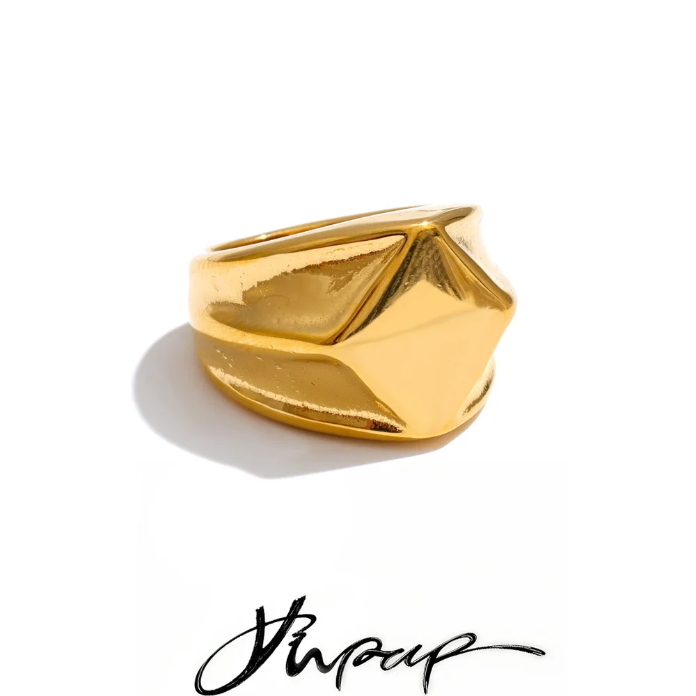 Yhpup Size 678 Stainless Steel Metal Texture Casting Ring 18K Gold Color PVD Plated Arrivals Stylish Unique Finger Jewelry