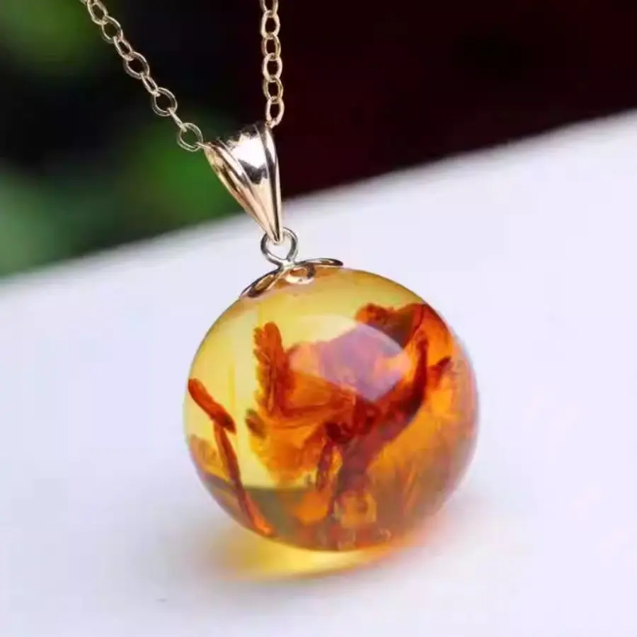 

Handmade Genuine Baltic Amber Bead Pendant Necklace Silver Tone Chain Fashion Jewelry Gift for Her