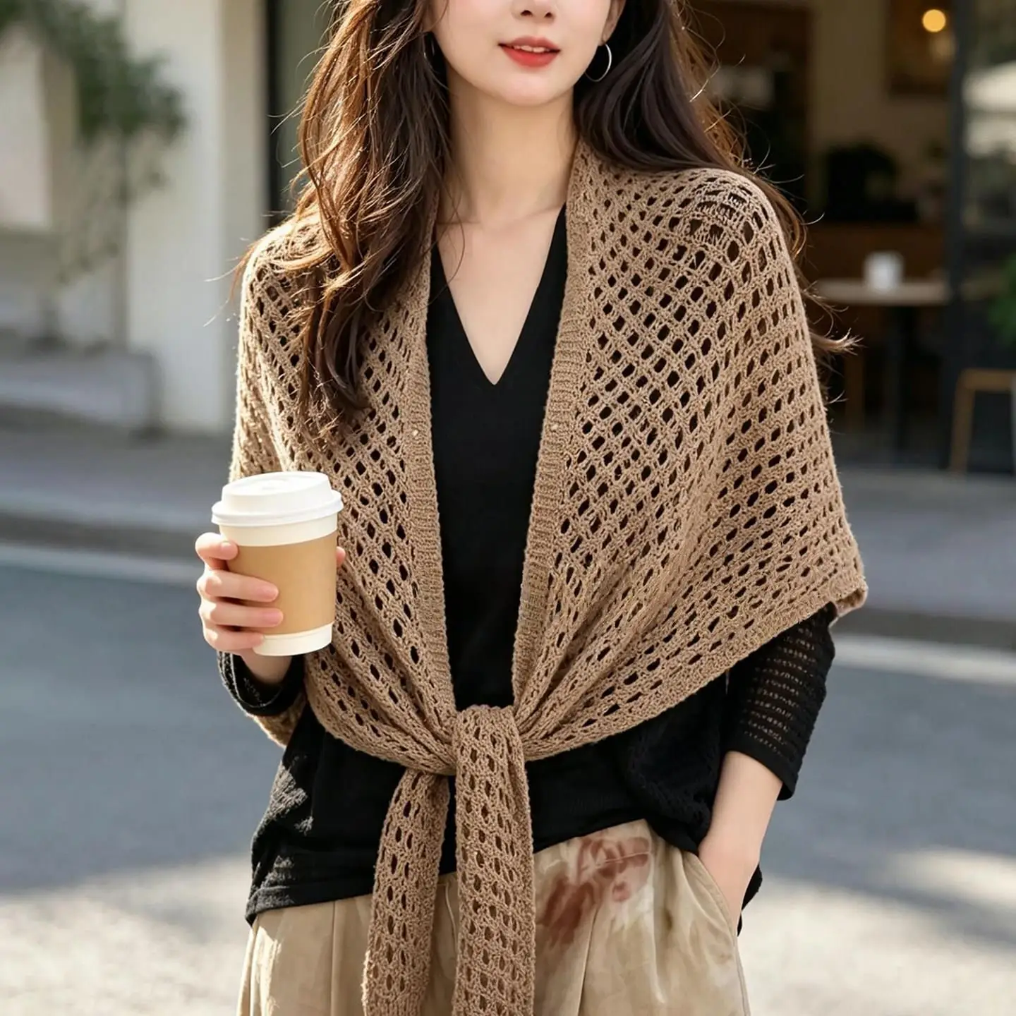 New Hollow out  Scarf Shoulder for Women Fashionable Knitted Lightweight Air Conditioned Room Multi-Functional Women'...