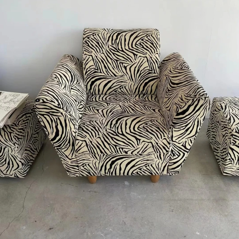 Retro zebra pattern designer single sofa niche retro hotel apartment villa casual single chair