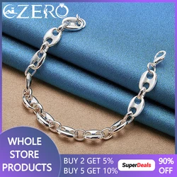 ALIZERO 925 Sterling Silver Pig Nose Chain Bracelet For Women Men Charm Wedding Engagement Party Fashion Jewelry Gifts