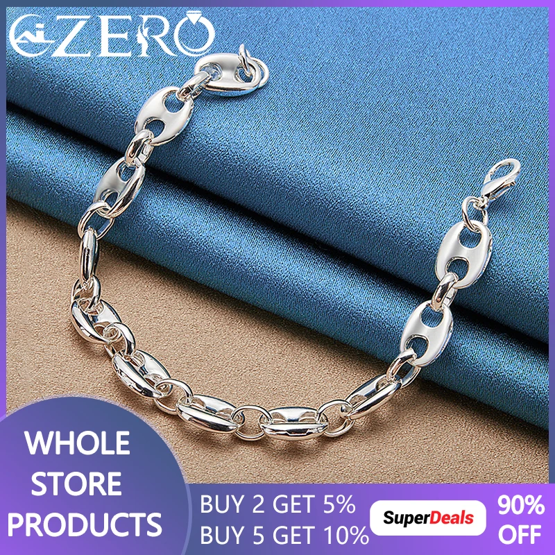 ALIZERO 925 Sterling Silver Pig Nose Chain Bracelet For Women Men Charm Wedding Engagement Party Fashion Jewelry Gifts