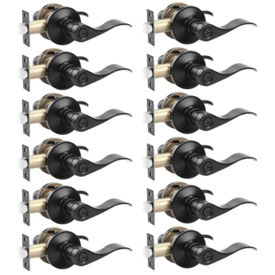 

Комплект из 12 внутренних дверных ручек без ключа с механизмом блокировки рычага конфиденциальности в черной отделке для ванной комнаты и спальни Doo