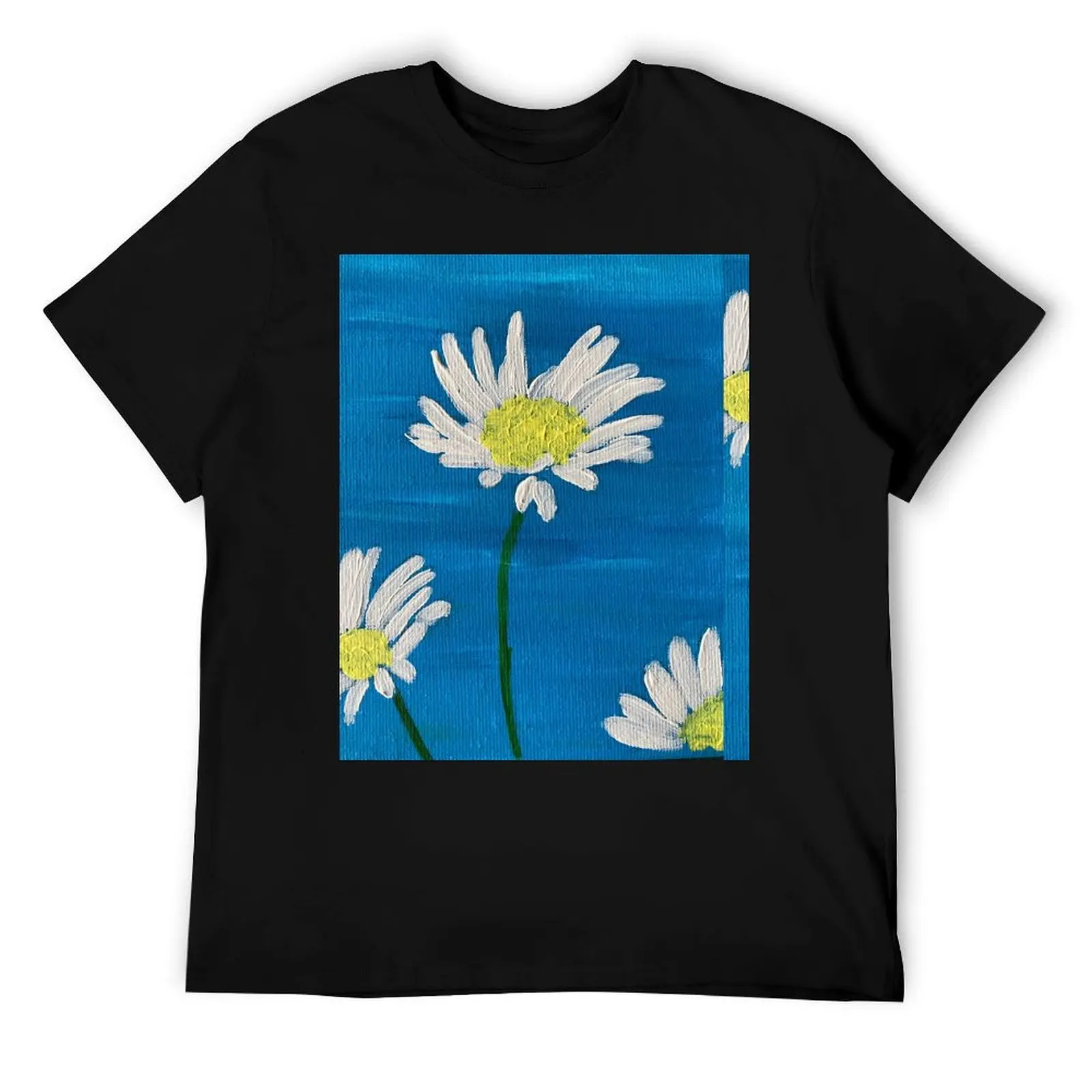 

White daisies on blue T-Shirt t shirts with prints cotton t shirts high quality man t shirt cotton high quality T-Shirt
