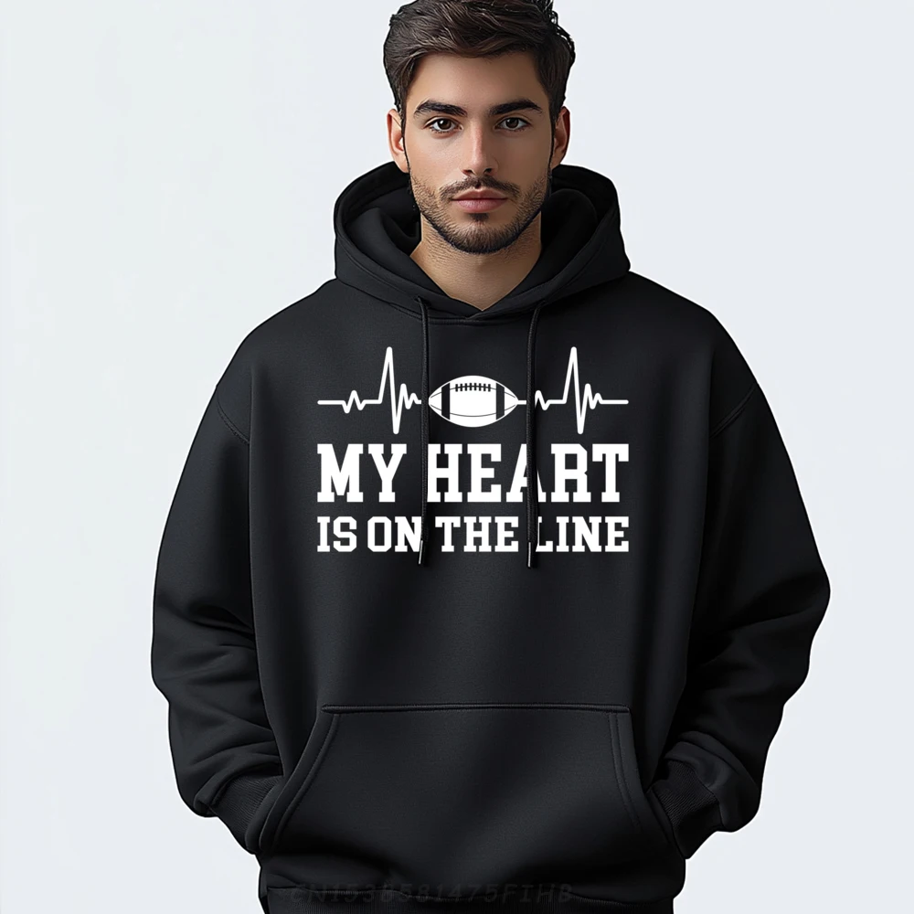 

Heartbeat EKG Pulse My Heart Is On The Line Football Blue And White Graphic Sweatshirts Streetwear Printed