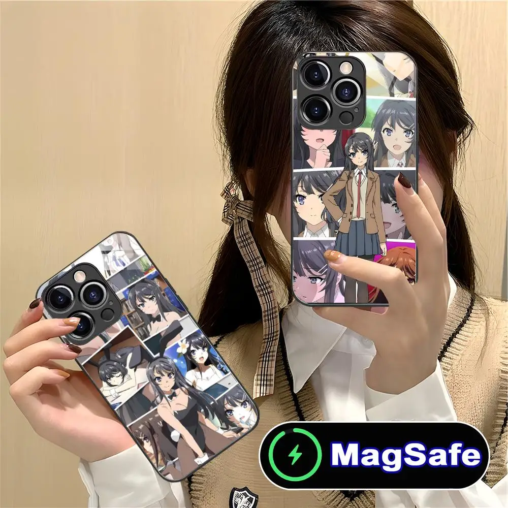 

Anime Mai Sakurajima Cell Phone Case for iPhone 16 15 14 13 12 11 Pro Max Plus Mini MagSafe Glass Colour Protective Pretty Cover