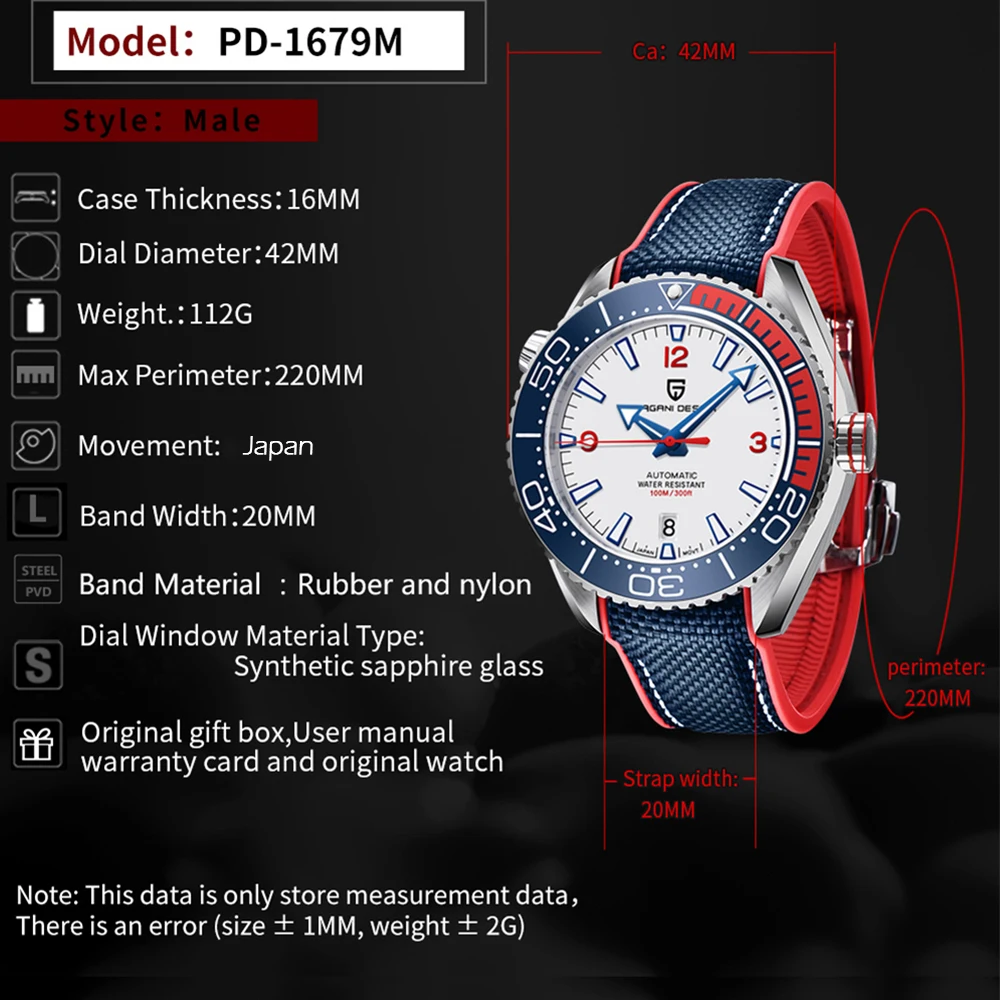 PAGANI DESIGN Top 100M Waterproof Watch Outdoor Military Sports Ultra Luminous Dial Men's Mechanical Automatic watches for man
