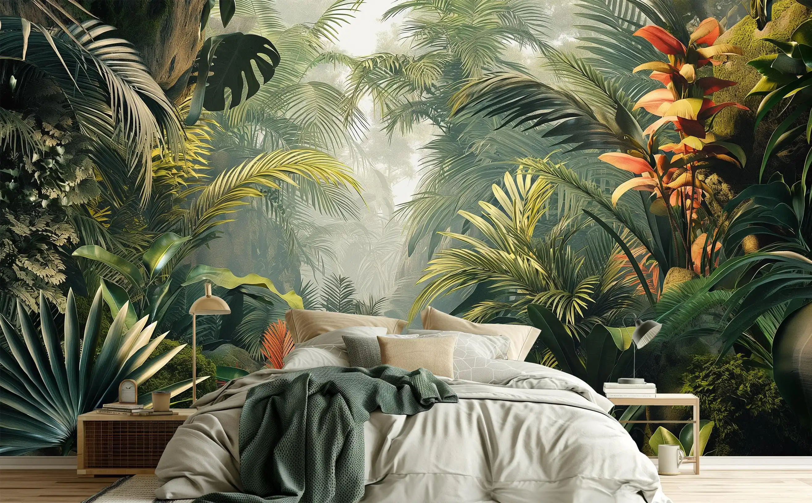 custom Nordic Southeast Asian landscape wallpaper Guest restaurant bedroom background Jungle tropical plant 3d wall paper