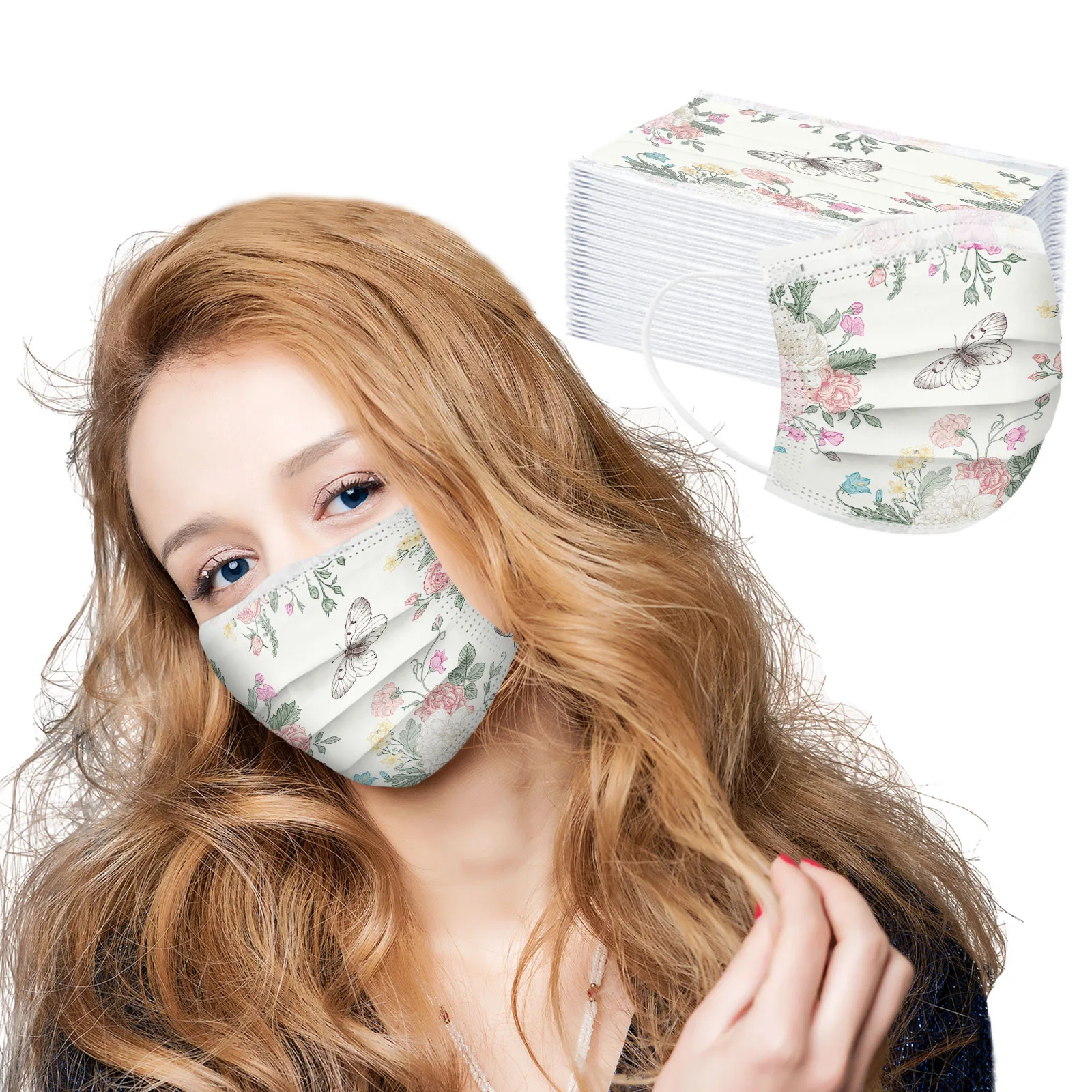 Floral Print Mask Adult Butterfl Pattern Face Mask Breathable Disposable Protection Cover For Women Disposable Adult Mask T1