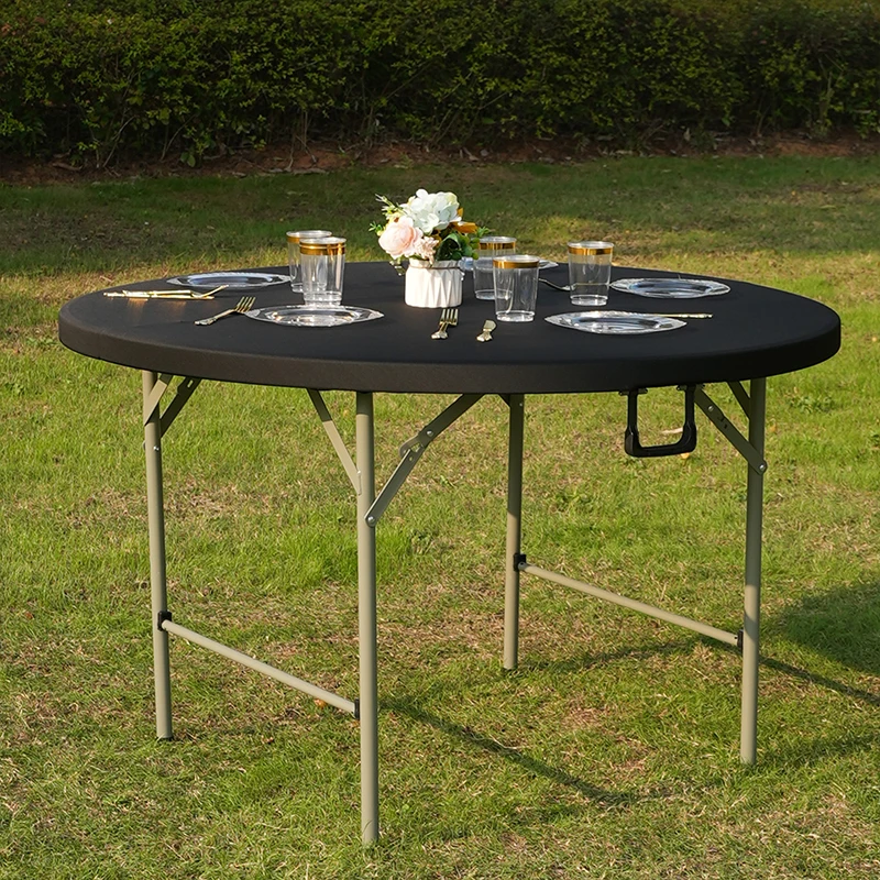 Round Picnic Table Cloth Wedding Solid Color Elastic Fitted Table Covers for Outdoor Camping Wedding Banquet Party Dining Tables