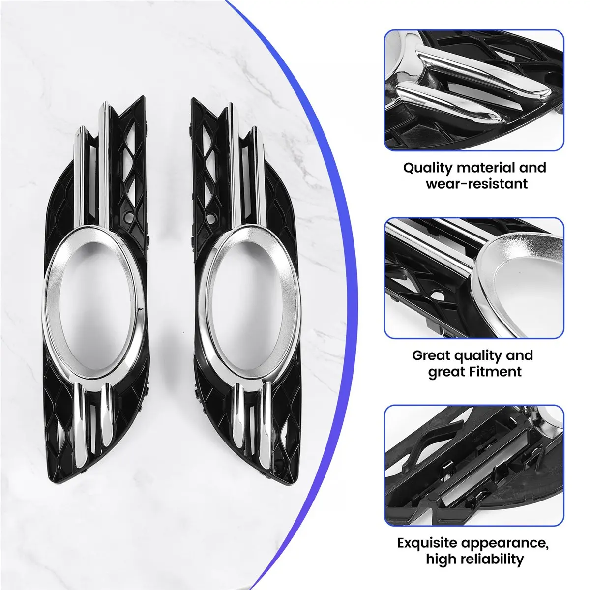 #09L (Black&Silver)Car Front Fog Light Grill Chrome Trim Cover Set for Mercedes-Benz,Automotive Parts & Accessories