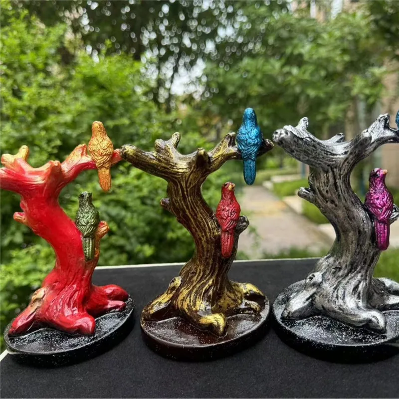 Natural crystal Stump bird resin mineral ball display stand for home decoration