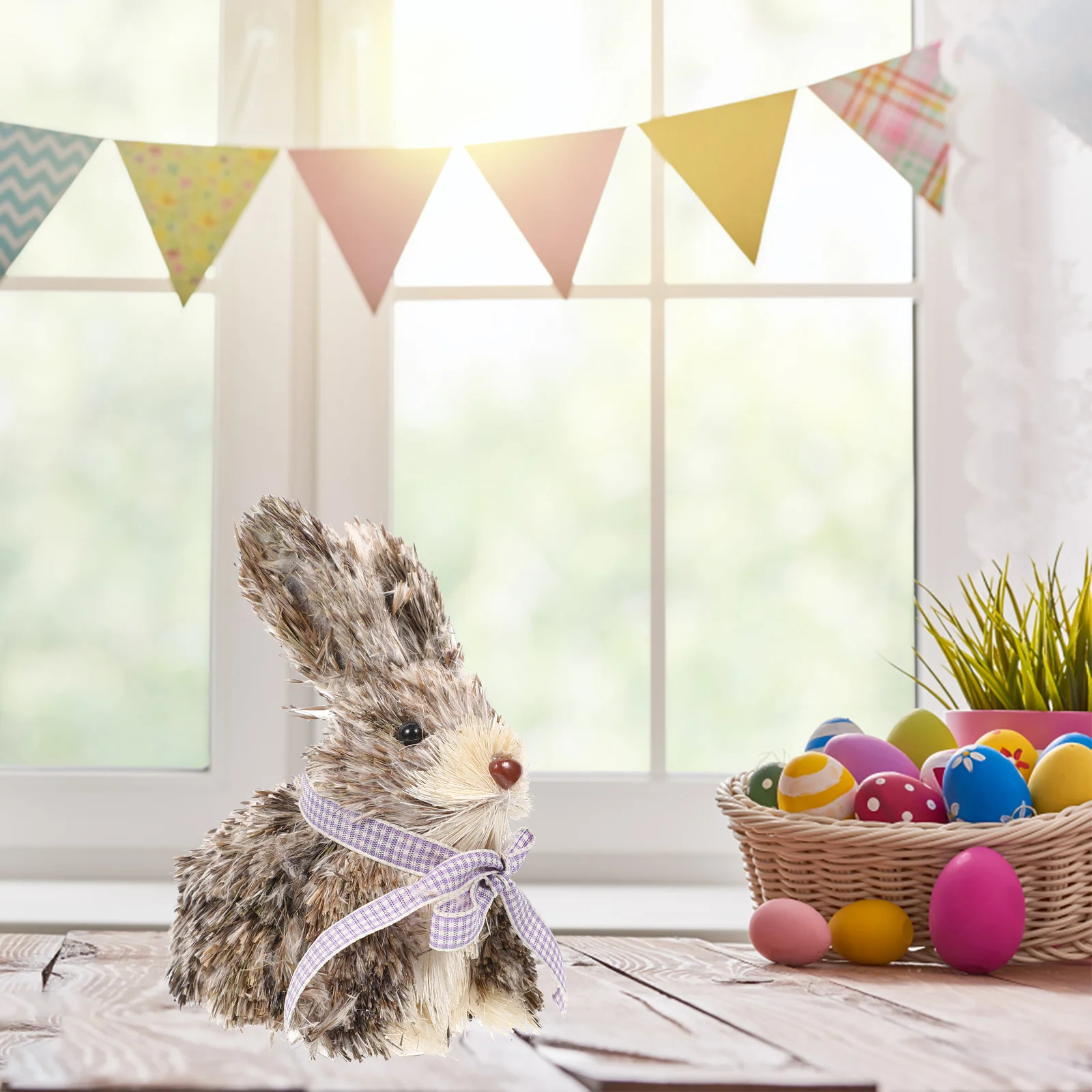 

1Pcs Straw Rabbit Ornament Handmade Lightweight Decorative Woven Bunny for Home Living Room Desktop Decor Easter Gift