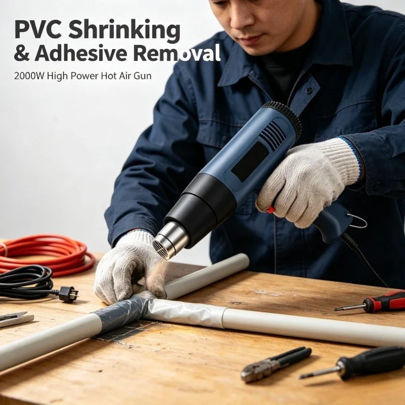 2000W Heat Gun Professional Hot Air Gun  60-600 D 4 Nozzles for DIY Stripping Paint Shrinking PVC and Home