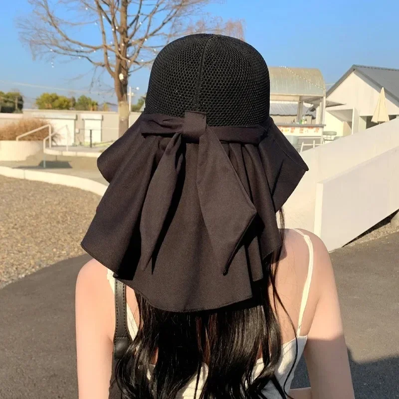 1× Korean Style Wide Brim Sun Hat With Neck Flap Women Breathable Outdoor UPF50+ Protection Cap Hiking Travel Summer Beach Hats