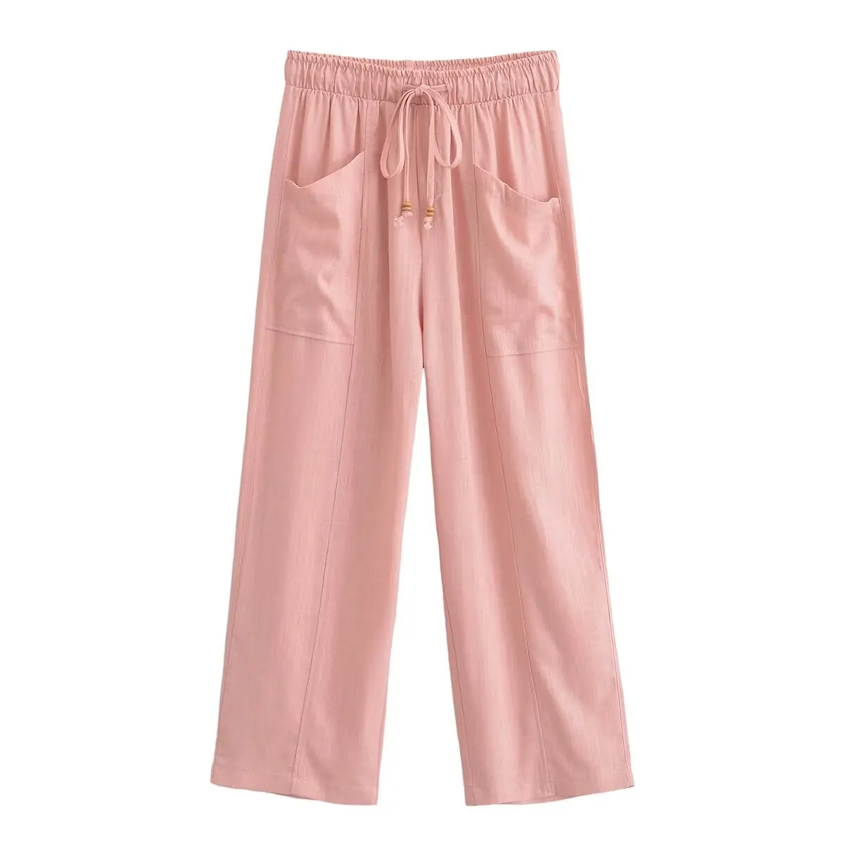 

American hottie elastic high-waisted straight casual pants for women summer new linen blended bloomers