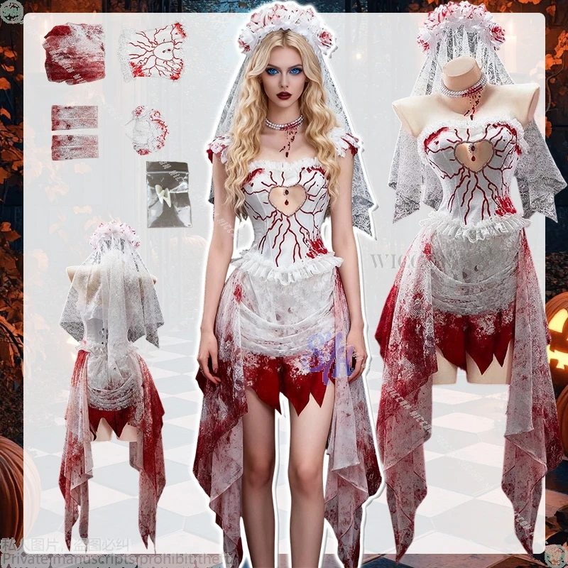 Disfraz de fantasma para fiesta de Halloween, camisa a rayas, mono, mono, vestido infantil de dibujos animados, sangre falsa, gótico, Lolita, 2025