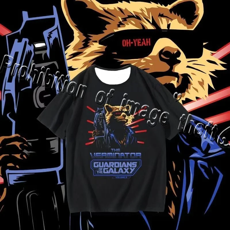 Guardianes de la Galaxia Película 3D Camiseta Marvel Rocket Raccoon Verano Suelto Grande Manga Corta Hombres y Mujeres