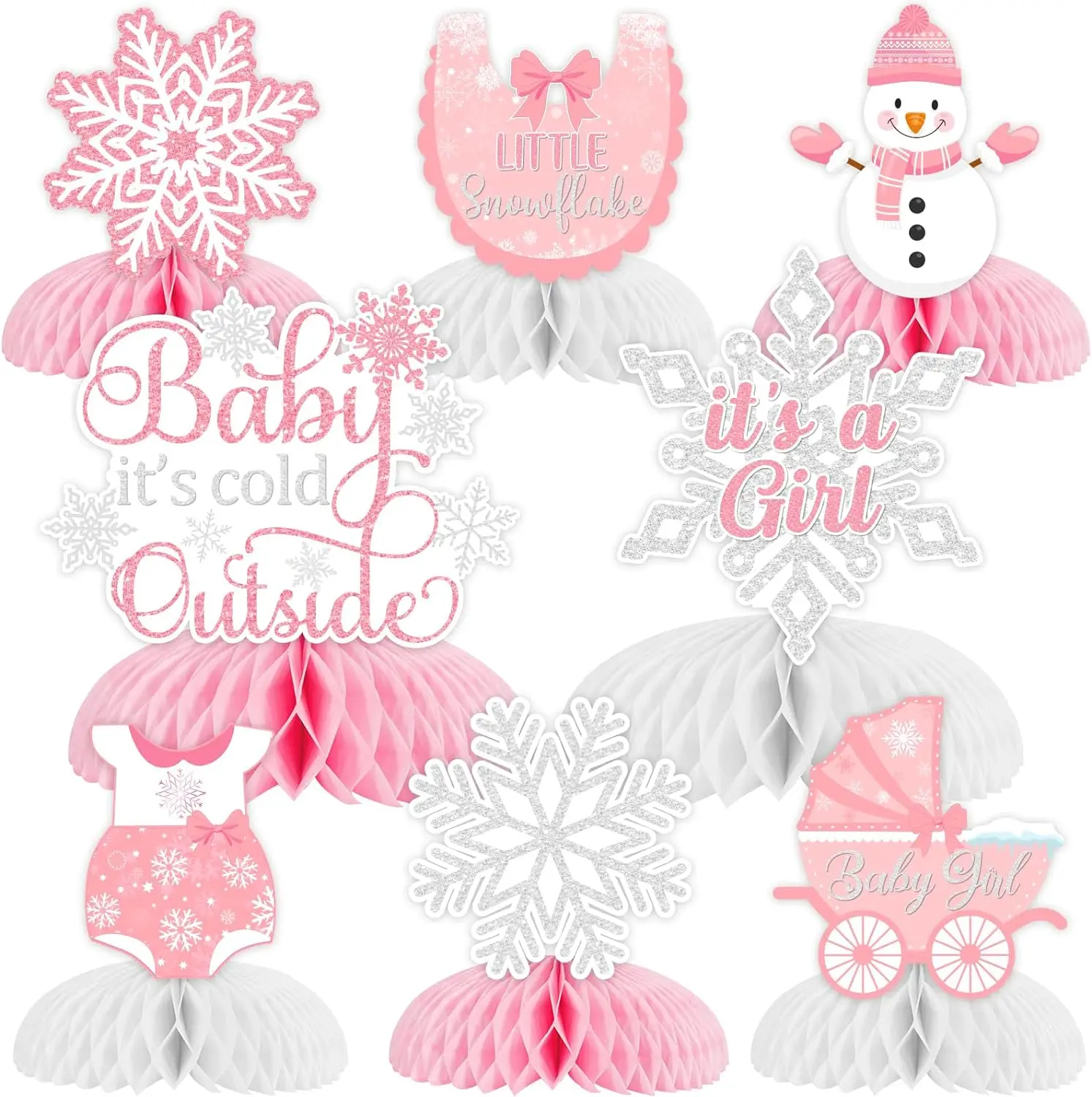 

8 Pack Baby It’s Cold Outside Honeycomb Centerpieces Baby Shower Decor Winter Little Snowflake It’s A Girl Table Toppers Decors