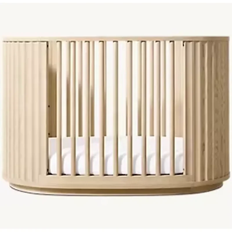 Nordic Modern Curved Oval Crib Solid Ash Wood Groove Design Toddler Bed Eco Friendly Baby Furniture for Bedroom Nursery Decor
