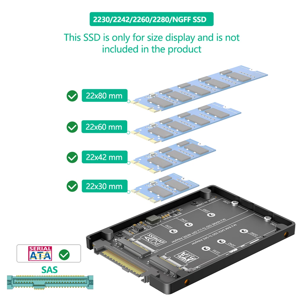 Dual M.2 Key B+M auf U.2 SFF-8639 Adapter mit Kunststoffgehäuse für M.2 NVMe Key M & SATA SSD M2 auf U.2 SFF8639/SAS Konverterkarte – Detail 6
