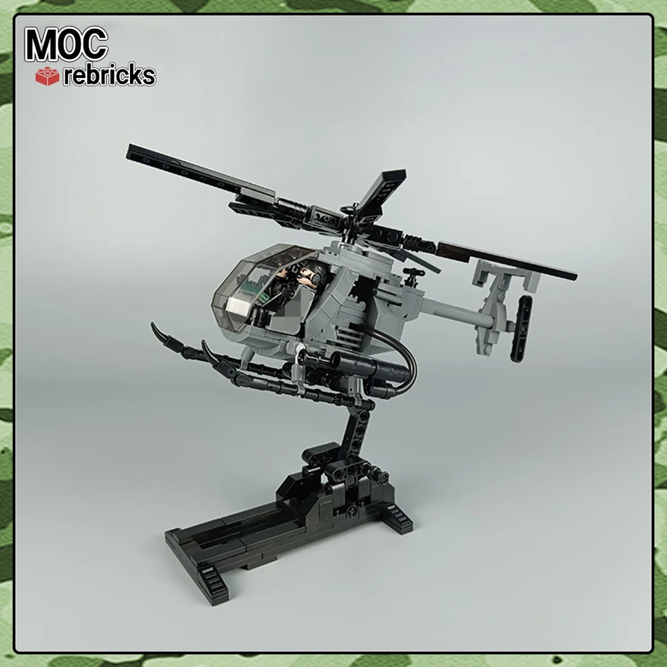 WW2 seria wojskowa MOC cegły MH-6 helikoptery przewożące żołnierzy klocki do budowy zestaw modeli DIY zabawki dla dzieci urodziny prezenty