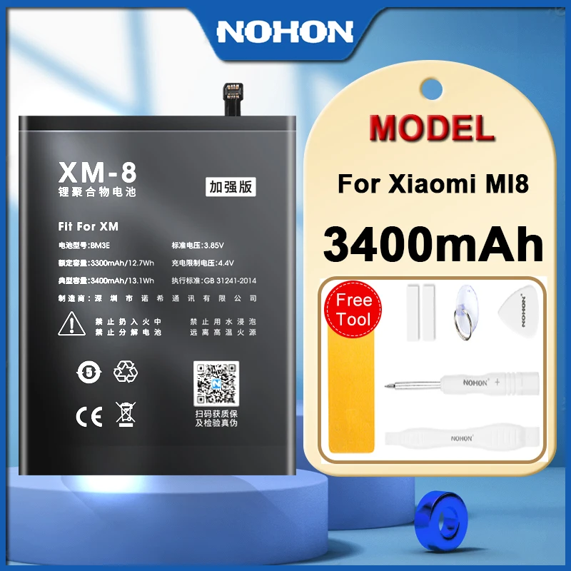 NOHON BM3E Battery For Xiaomi Mi 8 Mi8 3400mAh Phone Batteries Bateria Free Tools