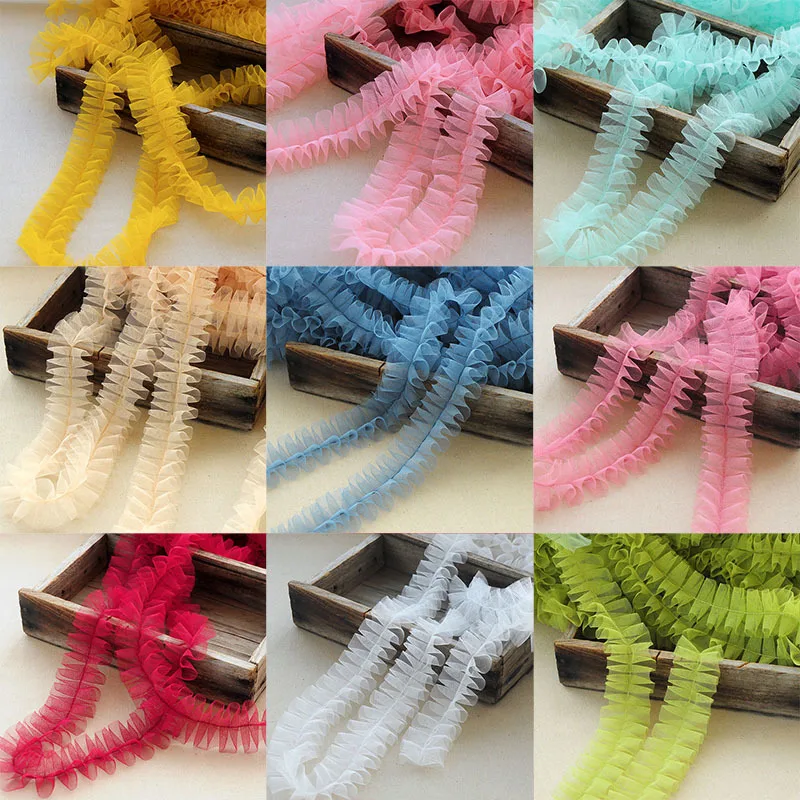 5cm Wide Wild Candy Color Center Pleated Fluffy Lace Barcode Hat Headwear Home Textile Bedding Clothes Skirt Sewing Accessories