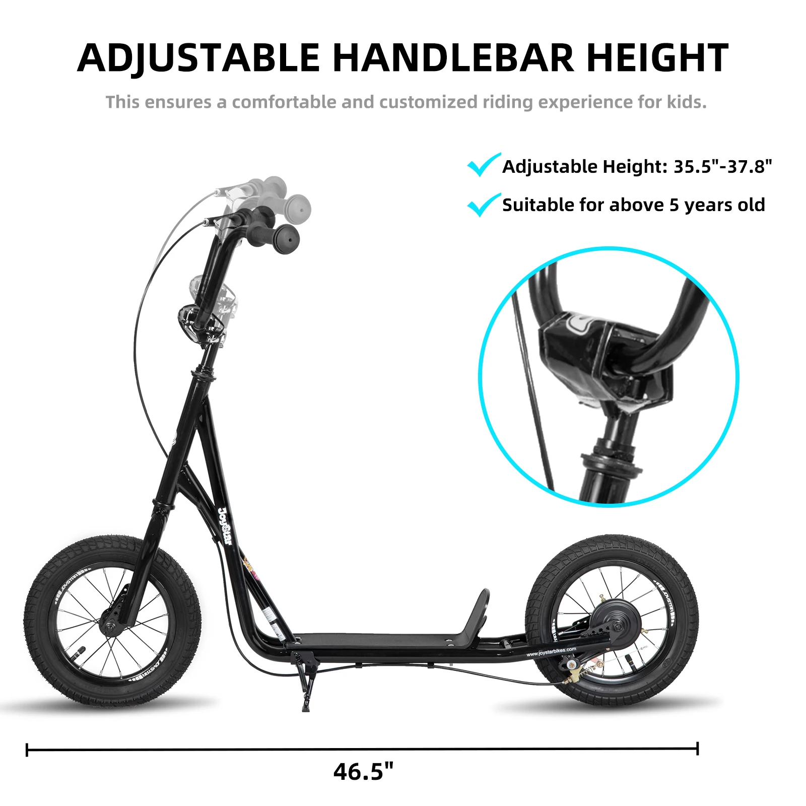 JOYSTAR Kick Scooter for Ages 5-9 Years Old Kids with 12 Inch Front and Rear Wheel, Rear V-Brake and Adjustable Handlebar, Black