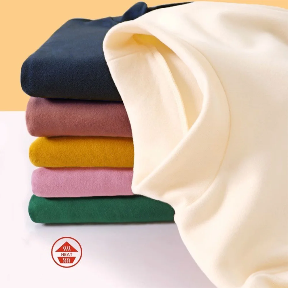 Einfarbige Thermo-T-Shirts für Jungen und Mädchen, Herbst und Winter, warme Basistops, trendige langärmlige Unterwäsche für Studenten und Kinder, Alltagsunterwäsche – Detail 3