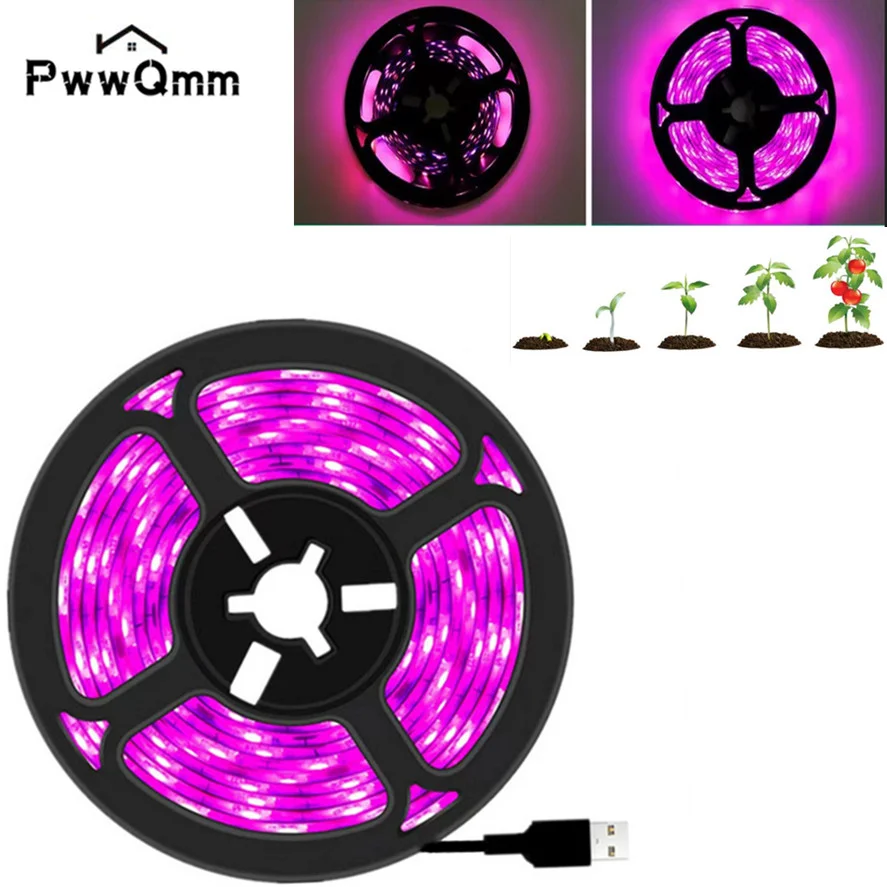 Tira de luces Led USB para cultivo de plantas, lámpara Phyto de espectro completo DC 5V, 1-5m