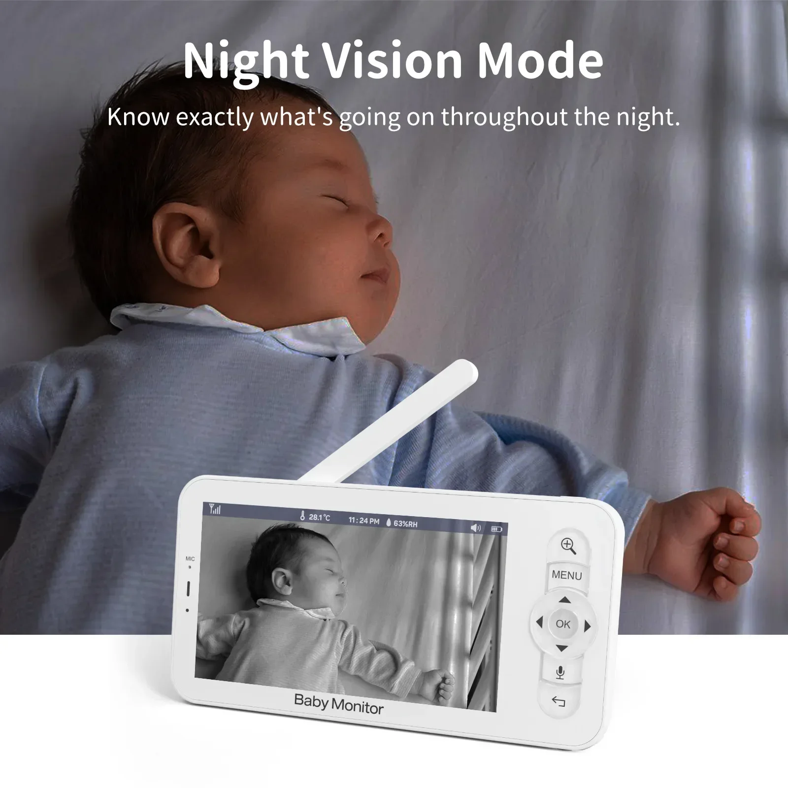 Baby Monitor HD 5 Inch LCD Two Way Talk PTZ Lullabies Audio and Video Monitoring  Baby phone Video Baby Camera Bebe Nanny B5