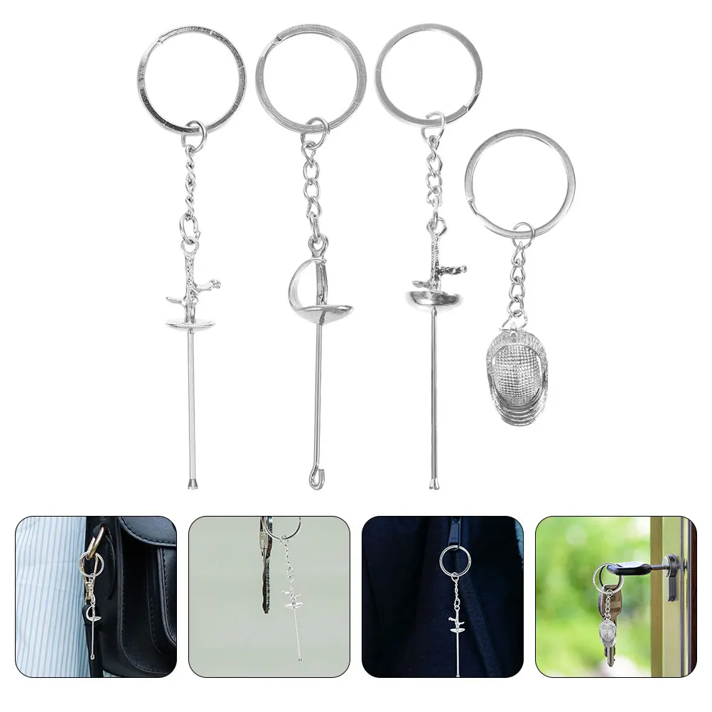 

4pcs Fencing Keychain Metal Keyring Pendant Sport Fans Souvenir Portable Creative Charm For Fencing Enthusiasts Vintage Style