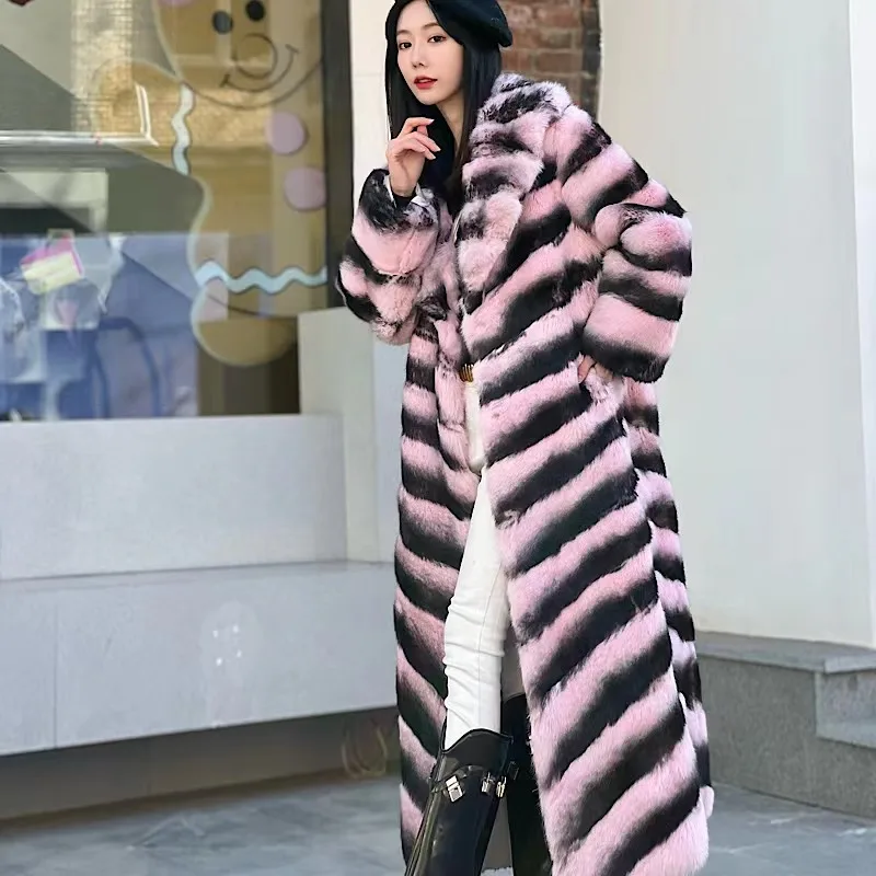 Real Featured Whole Leather Real Rabbit Fur Coat Simple Street Warm women's winter Whole Leather fur coat 2022 New