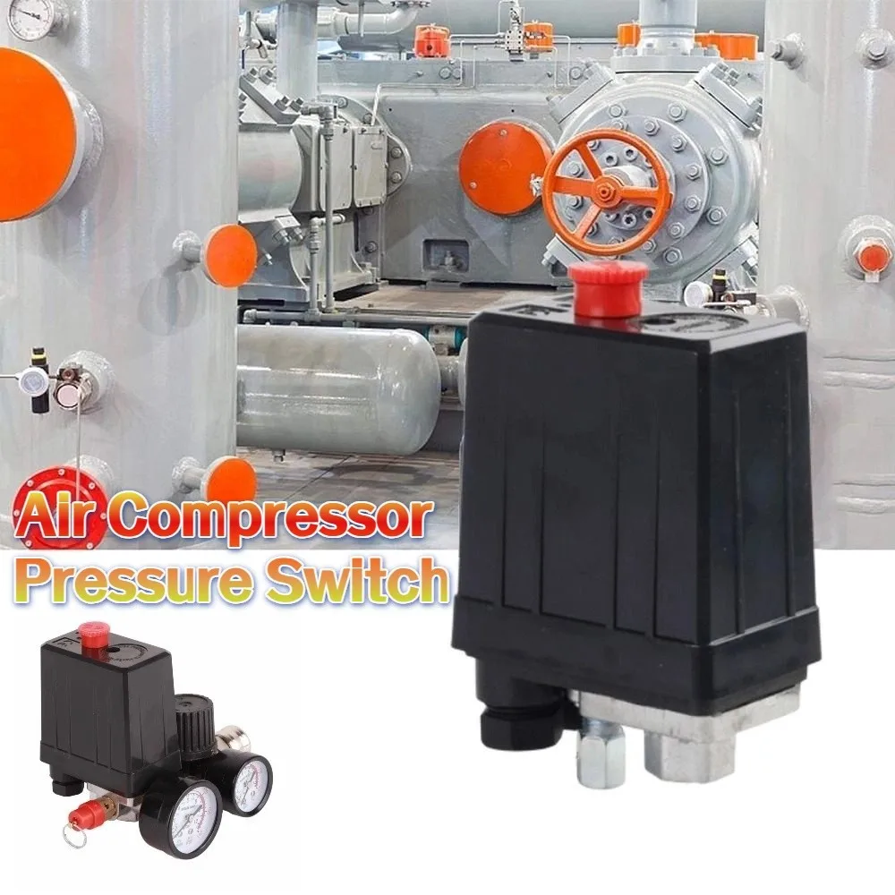 

Pneumatic Control Air Compressor Pressure Switch Black 1/4-Port Manifold Automatic Air Pressure Switch 220V 15A