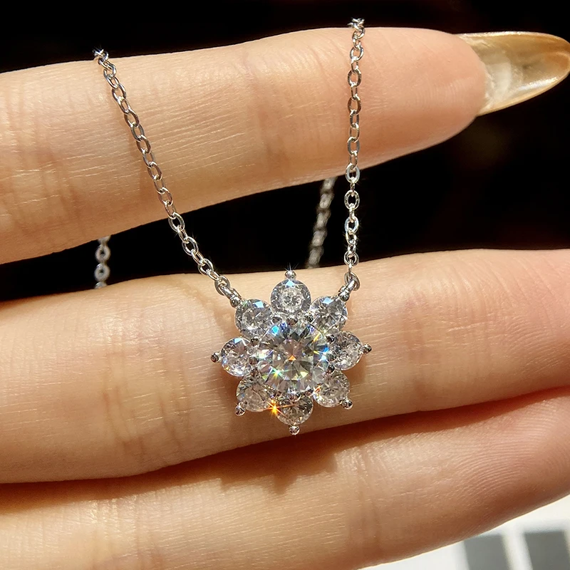 

KNB 1CT Exquisite Sunflower Certified Moissanite Diamond Necklace For Women Gift Real 925 Sterling Silver Wedding Fine Jewelry