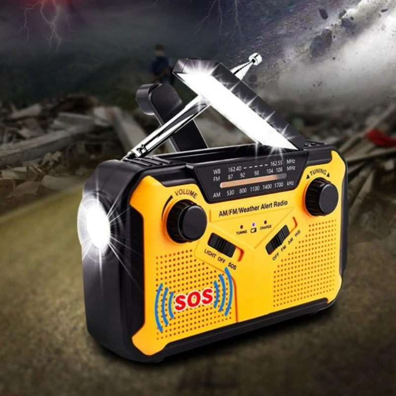 

SY369 Portable Radio Weather Broadcast AM FM Solar Emergency Radio with Hand-crank Power Torch SOS