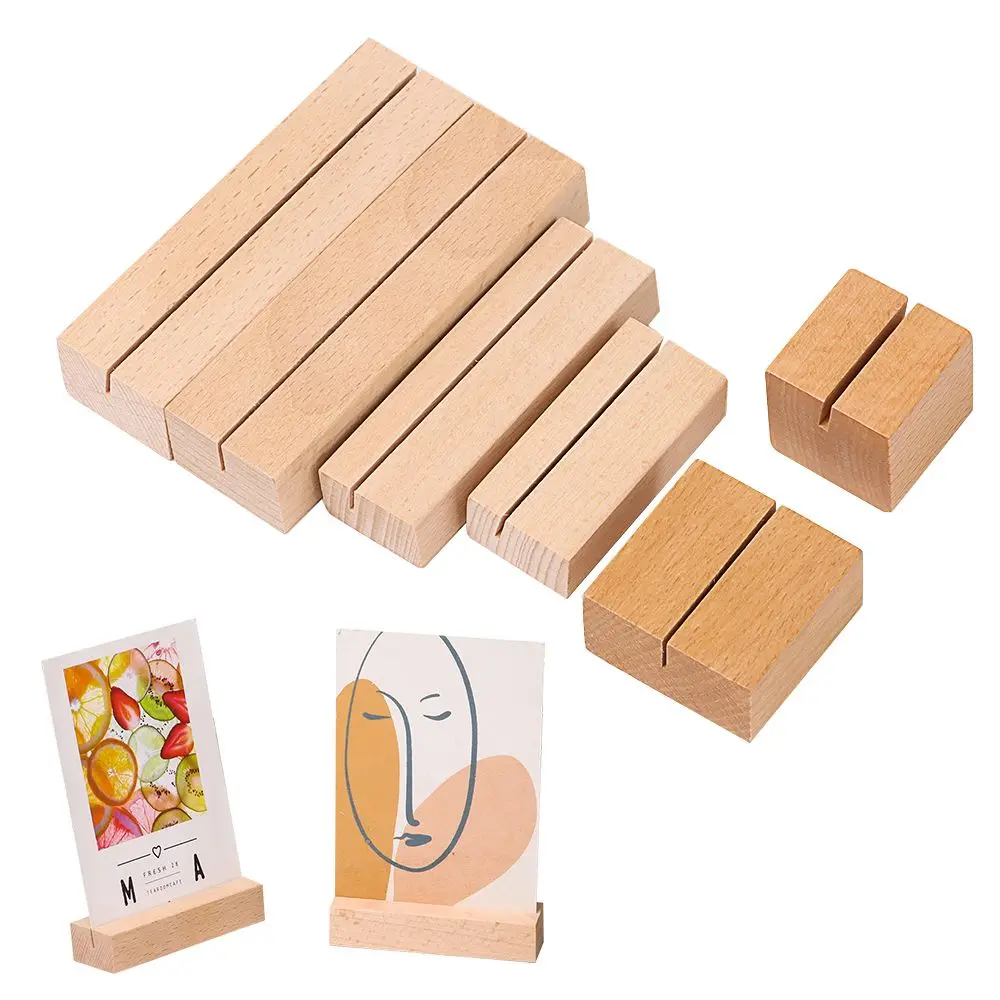 1PC Beech Photo Stand Business Card Holder Rectangle Wooden Card Clip Picture Holder Handmade Memo Holder For Home Office