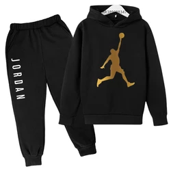 Ensembles de sports de basket-ball pour enfants, sweats à capuche de marque, manteau de loisirs PVD, noir, adapté aux enfants, garçons, filles, automne, hiver, 3-12 ans