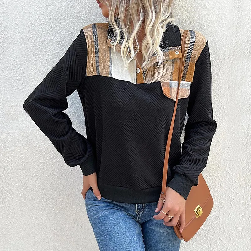 2022 New Autumn and Winter Women's Fashion Casual Joker Retro Stitching Jacket Temperament Elegant Joker Pullover Sweater Ladies