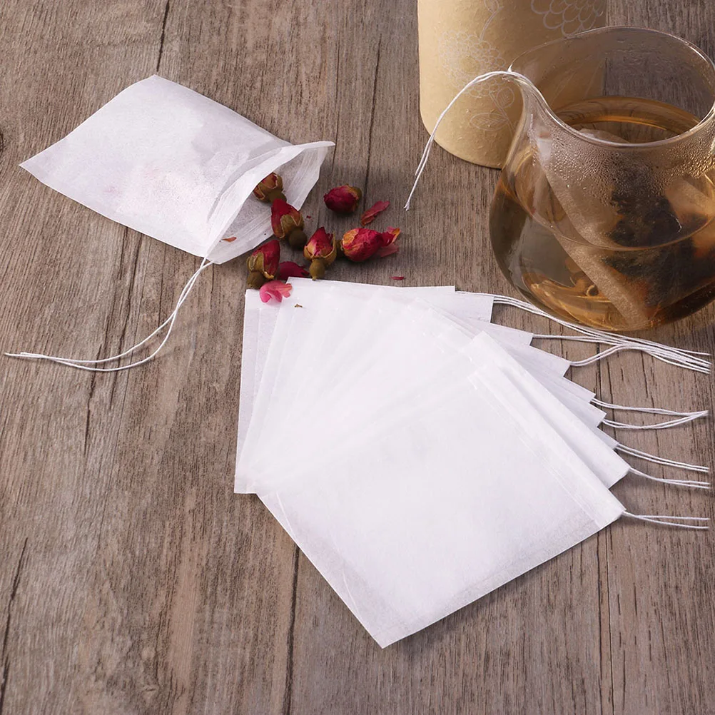 

100pcs Bag Leaf Filters Empty Bags Drawstring Sachets Paper Drawstring Tea Bags Strainer Mug Cup
