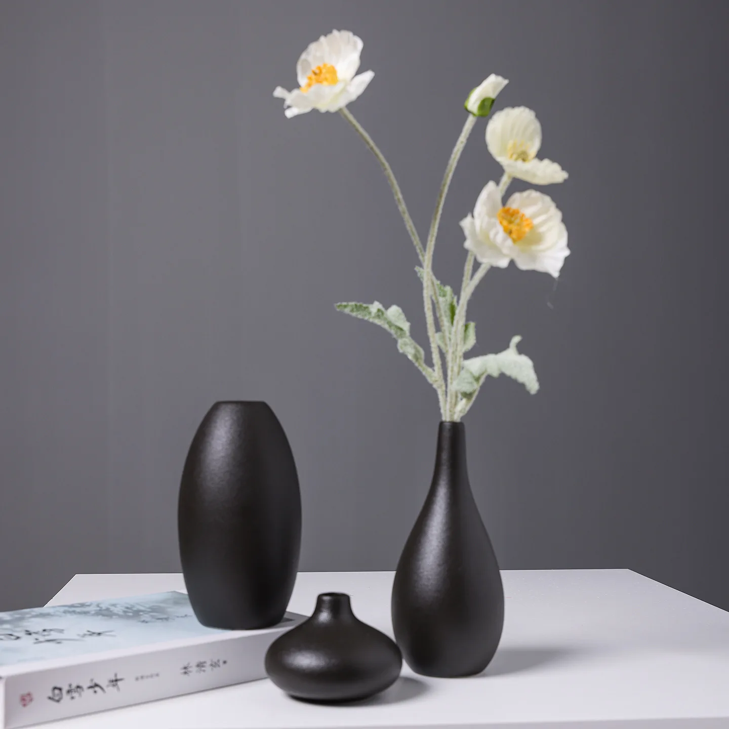 3pcs 6Pcs Matte Black Mini Ceramic Vase Tabletop Hydroponic Flower Pots Minimalist Home Decor Ornament