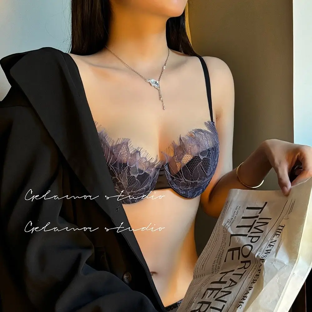 

French lace sexy bra set female thin new gathered small breasts to collect side breasts pure desire anti-sagging bra