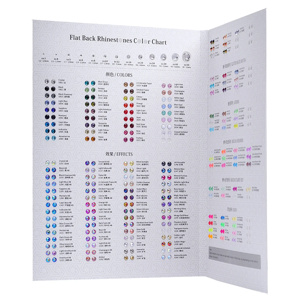 QIYI New Color Chart Over 150 Colors Non Hotfix/Hot Fix Crystal Rhinestone Color Card for Comparing Choosing Various Colors