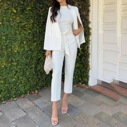 LIYONG Female Suit Autumn Solid Simple Office Loose Sleeve Laple Top Loose Ankle Length Pants With Pockets Sets Streetwear