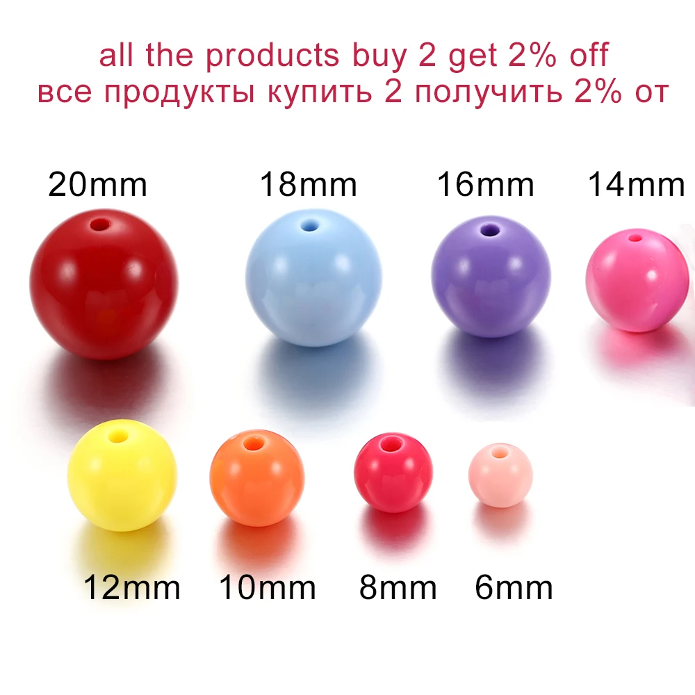10-200pcs Mixed Acrylic Plastic Smooth Round Ball Spacer Beads 6 8 10 12 14 16 18 20MM Pick Size For Jewelry Making Accessories