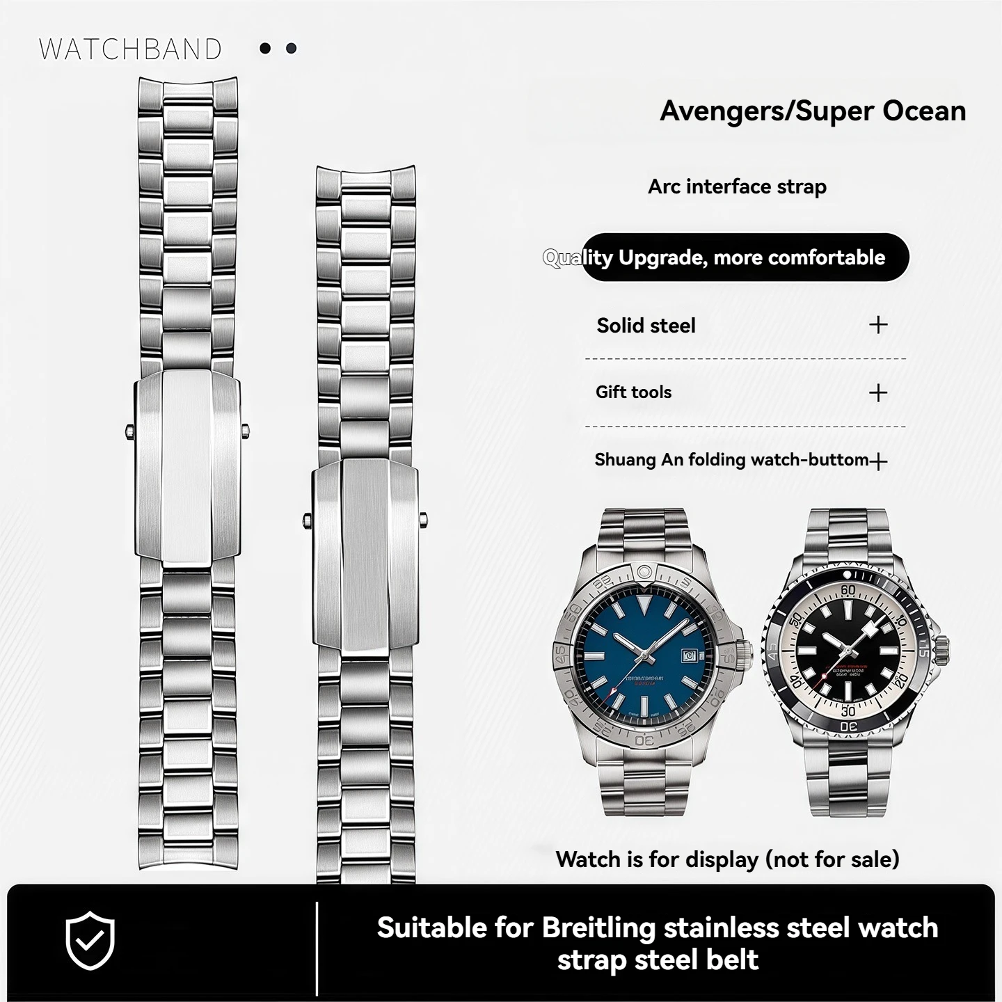 316L High quality Stainless Steel strap For Breitling SUPEROCEAN AVENGER series Curved interface Metal Silver Watchband 22mm