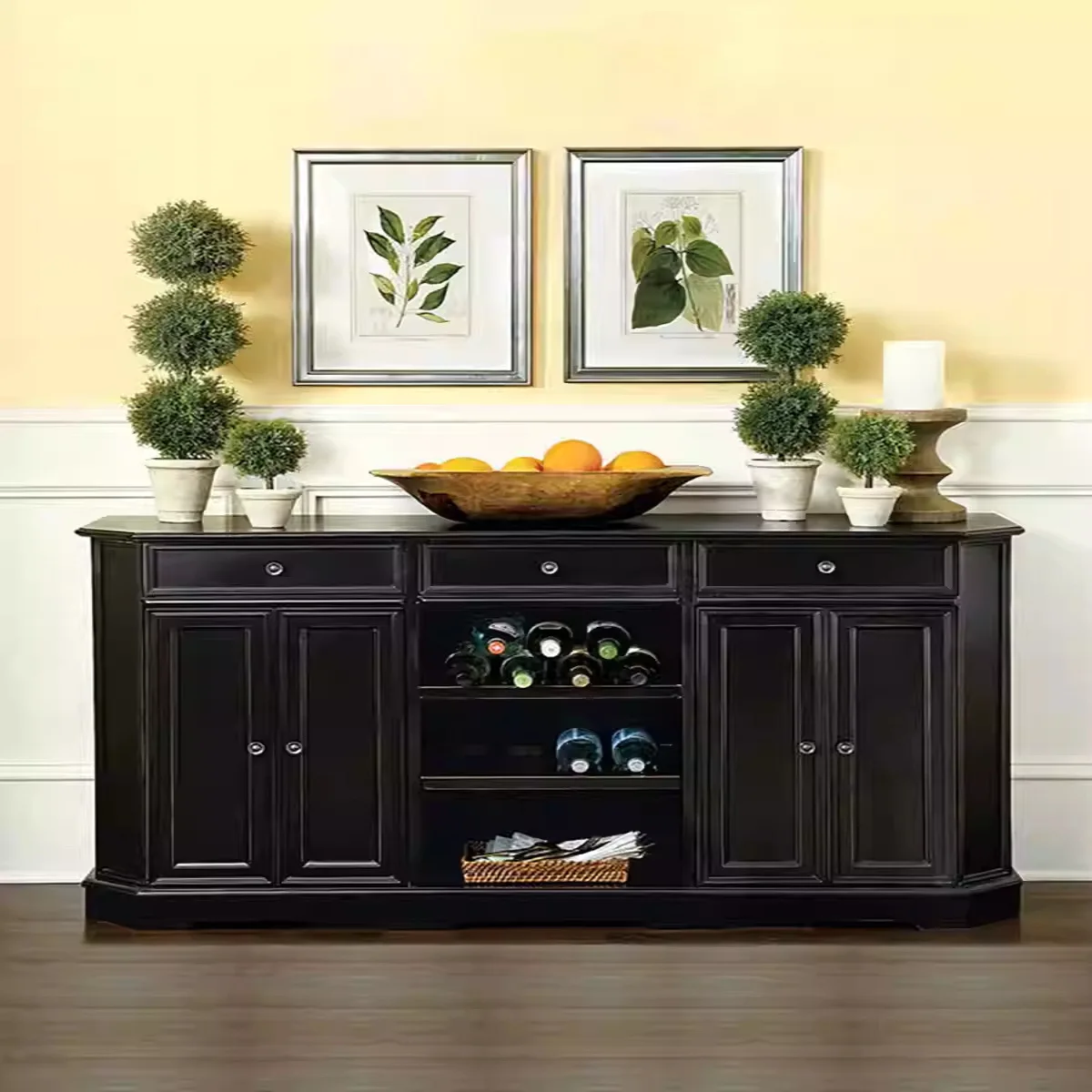 Armário de vinho lateral de jantar de madeira maciça moderno simples neoclássico americano, armazenamento de placa francesa