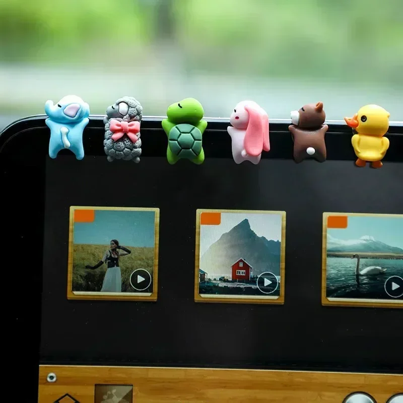 6pcs Car Mini Cartoon Animal Ornament Center Console Bear/turtle/elephant/rabbit/sheep Ornament Car Rearview Mirror Bike Decor