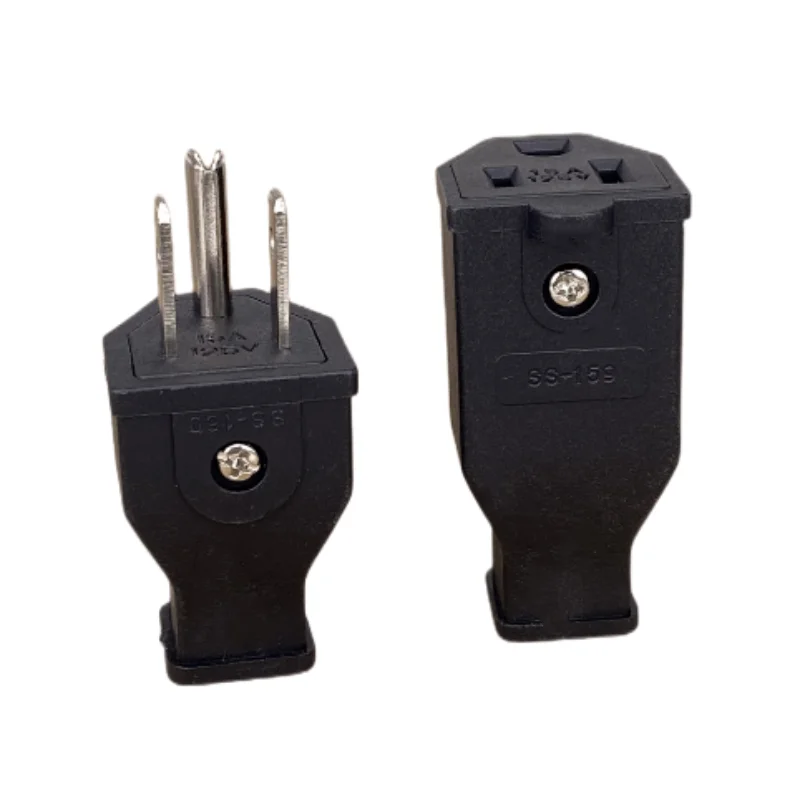 أسود 125 فولت 15a Nema L5-15P L5-15R الولايات المتحدة أنثى ذكر موصل USA Triprong مخرج طاقة الأسلاك الكهربائية وعاء التيار المتناوب المقبس التوصيل